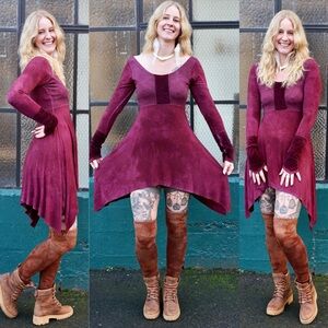 Calico alchemy organics Burgundy Velvet and hemp Dress